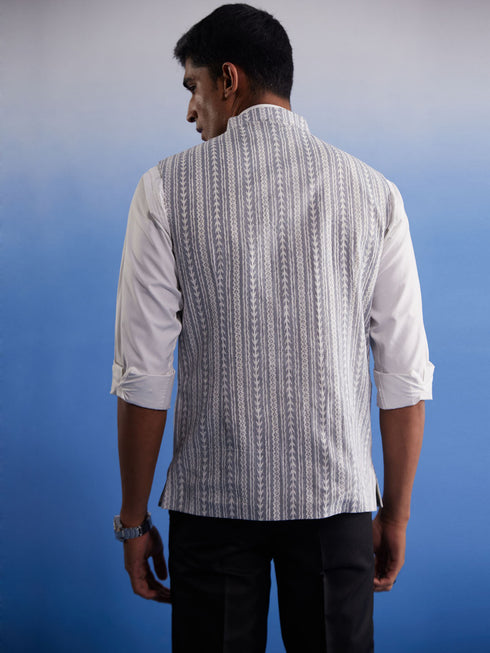 Vastramay Men's Grey Aztec Print Nehru Jacket
